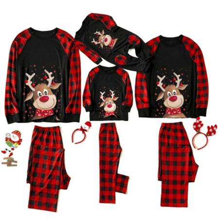 

Matching Family Christmas Pajamas Set Women Men Kids Baby Xmas Pjs Red Plaid Reindeer Loungewear