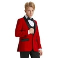 thumbnail image 5 of Boys Suit Set 3pc Velvet Satin Shawl Lapel Jacket With Matching Vest & Pants Free Shirt & Bow Tie-Slim Fit, 5 of 5
