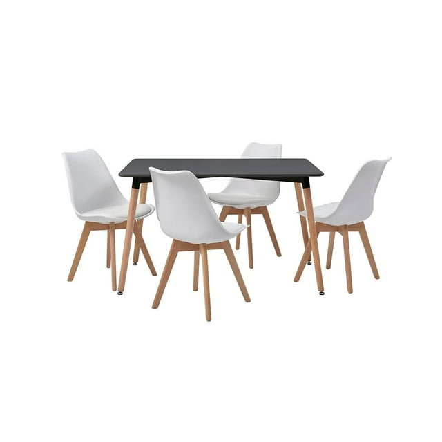 Comedor Alterego Rectangular Negro con 4 Sillas Acolchadas Blancas