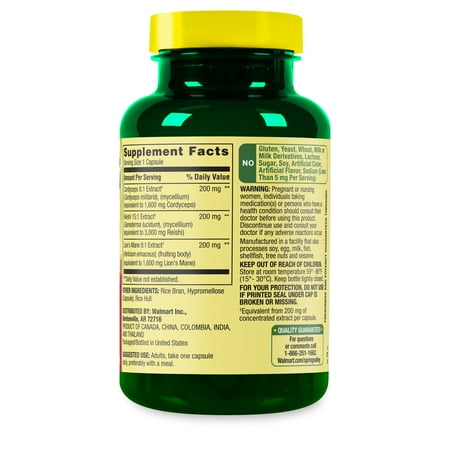 Spring Valley Mushroom Complex Dietary Supplement Vegetarian Capsules for Heart Health, 6,200 mg, 30 Count