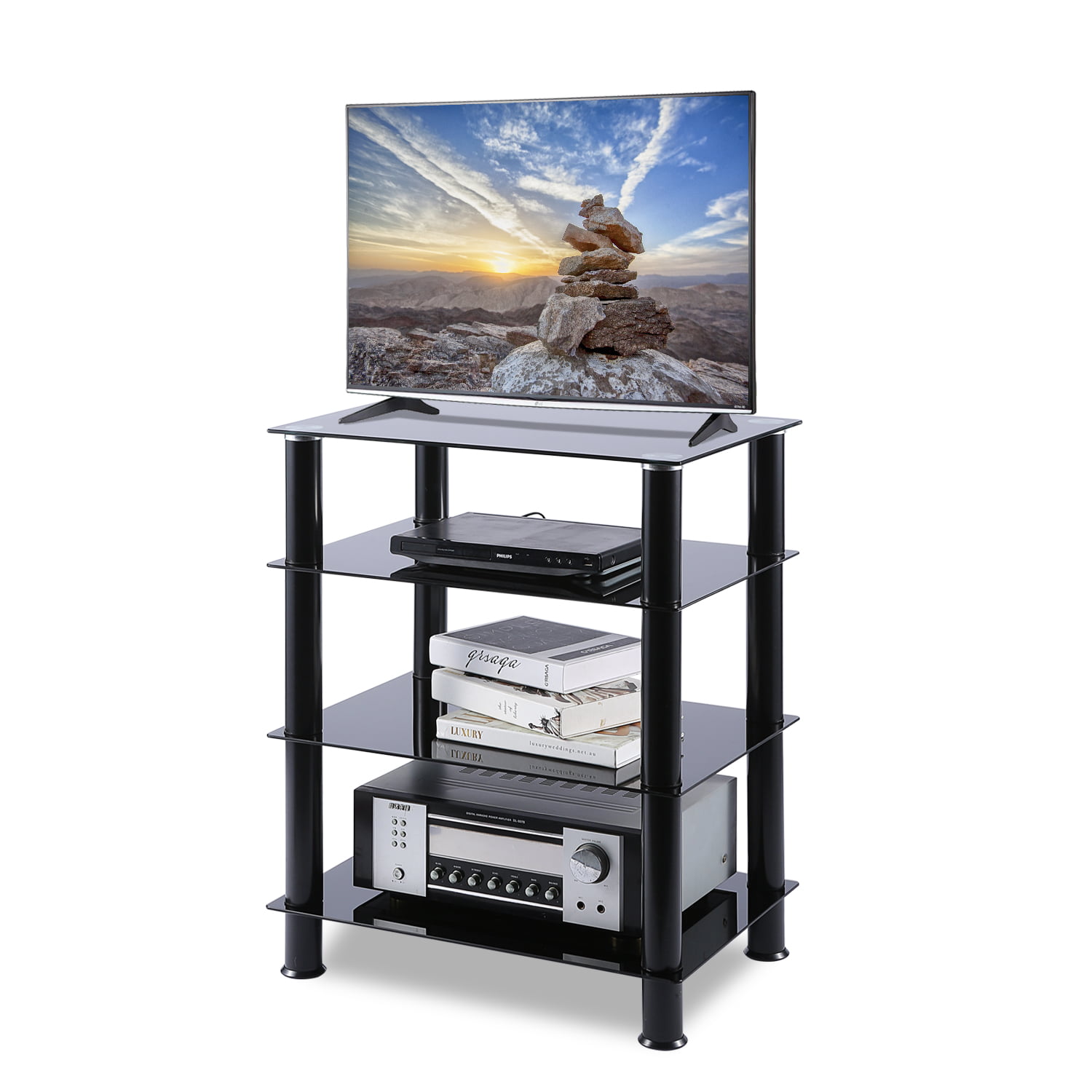 Glass HIFI Stand Media Component Shelf Rack TV Cabinet Stand Home Furniture New 