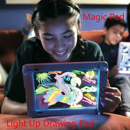 Magic Glow Drawing Pad,3D Light Up Magic Glow Drawing Pad Portable