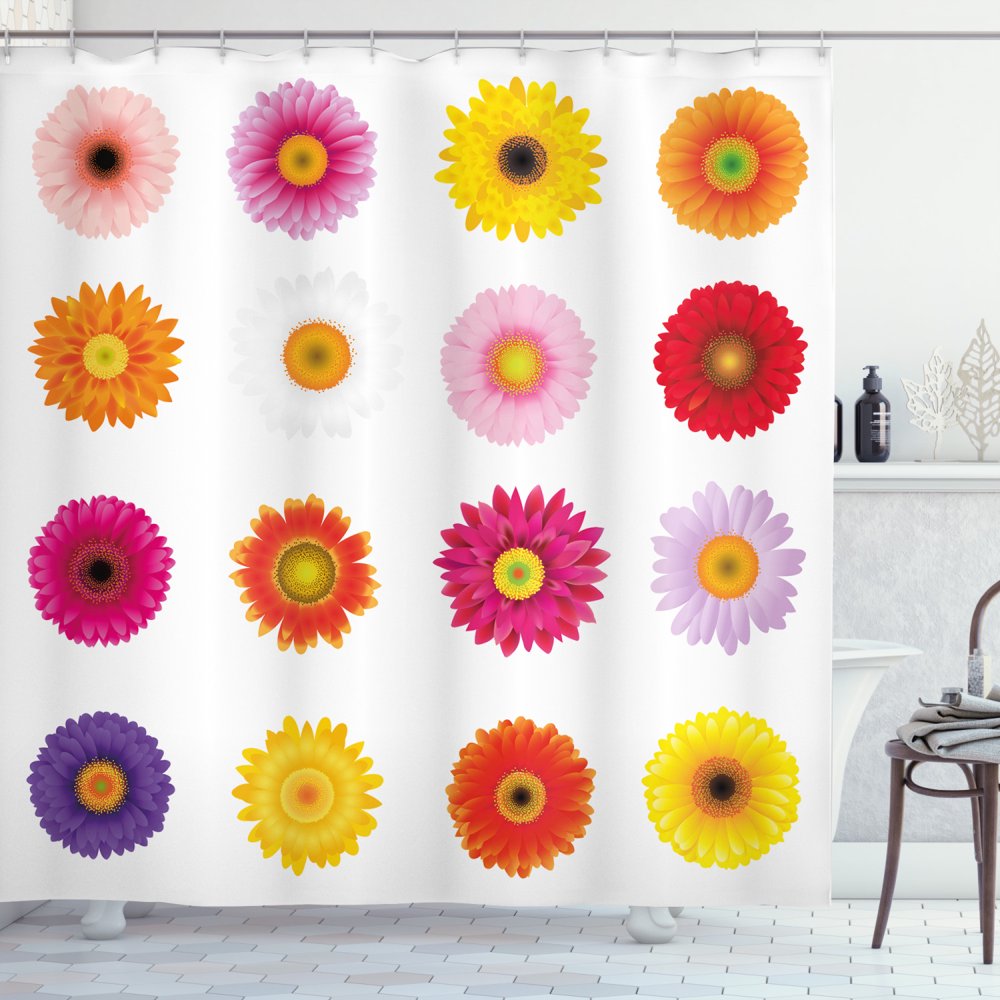 Gerber Daisy Shower Curtain, Various Colorful Petals on Plain Backdrop