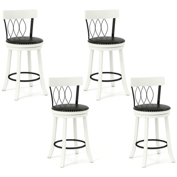 Gymax 26'' Set of 4 Bar Stools w/ Footrest Rubber Wood Frame & Tufted Rivets