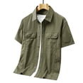 thumbnail image 5 of Cargo Shirt for Men Short Sleeve Multi-Pocket Summer, Casual Button Down Shirt Tops, Green, 5 of 8