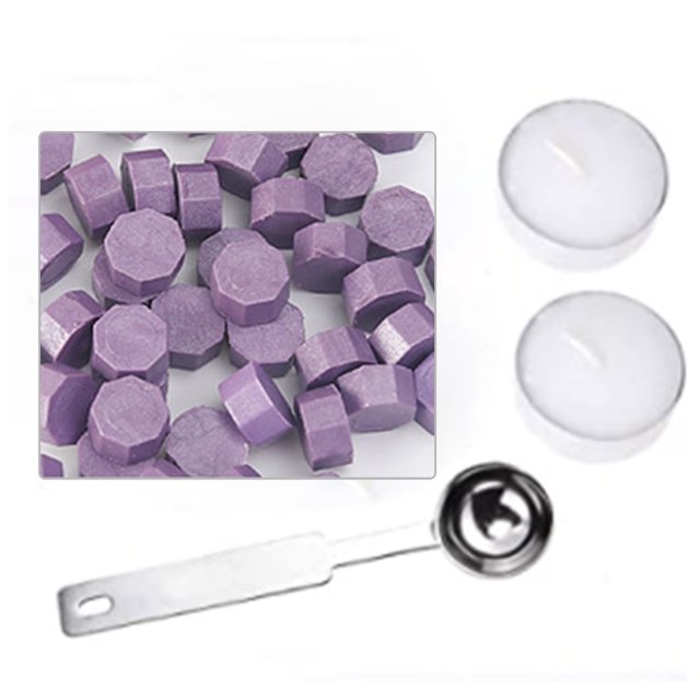 Sellado de cera Cuentas de sello de cera Kit de sello de sello de cera de bricolaje ampliamente utilizado Fácil de usar y limpiar Decoración Manualidades de regalo con brillo vintage Morado antiguo Inevent HA047891-09