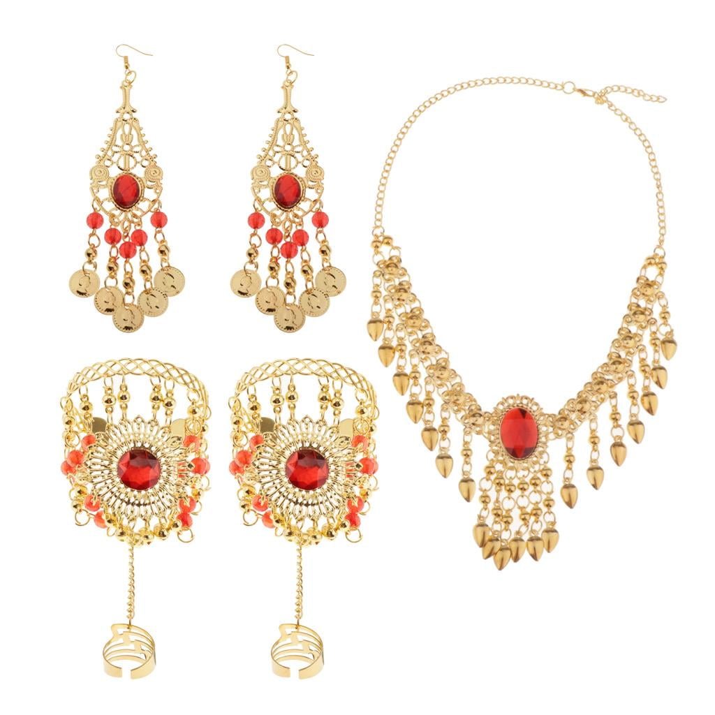 BELOVING Belly Dance Bracelet Headband Earrings Necklace Jewelry Set For Belly Dance Hook Earrings no head chain Walmart