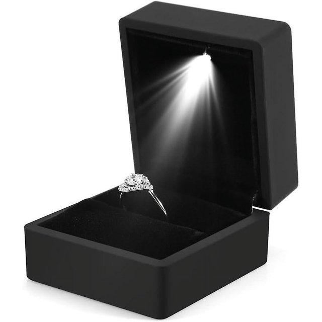 Caja de anillo de moda con luz LED, caja de anillo luminosa para propuesta de matrimonio, caja de anillo con iluminación LED interna, caja de anillo de compromiso para boda (negro)