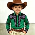 thumbnail image 2 of KHONTS Boys Western Cowboys Shirts for Kids Button down Printed Casual Collared Shirts,Size 4-13 Years Green 140, 2 of 3