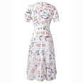 thumbnail image 3 of Fesfesfes Clearance Women Causual V Neck Dress Chiffon Floral Boho Beach Short Sleeve Dress, 3 of 7