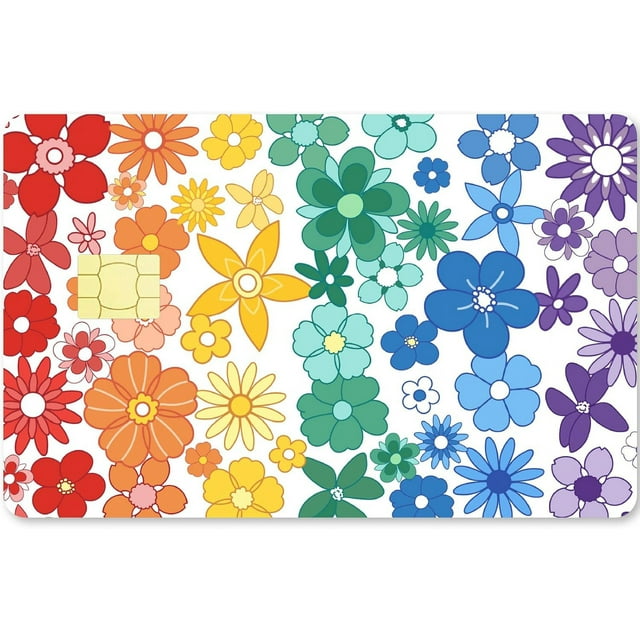 Colorful Flower Credit Card Skins Debit Card Skin Sticker Covering Personalizing Bank Card Protecting Decals Waterproof Removable No Bubble Slim for Transportation Key Card 7.3x5.4Inch DIY