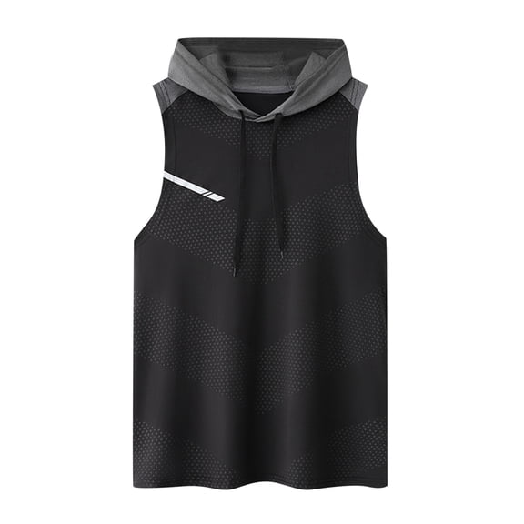 Afdoent Mens Casual Tank Tops Men's Athleisure Vest Sleeveless Hooded Color Block Running Gym T Shirt Streetwear