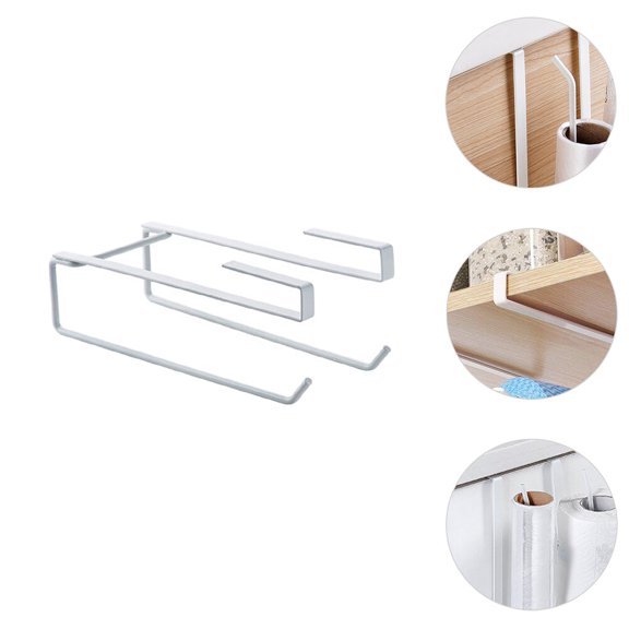 GOOHOCHY 1Set Paper Towel Holder Rectangular Over-the-door No Installation Required Iron White for Home Storage