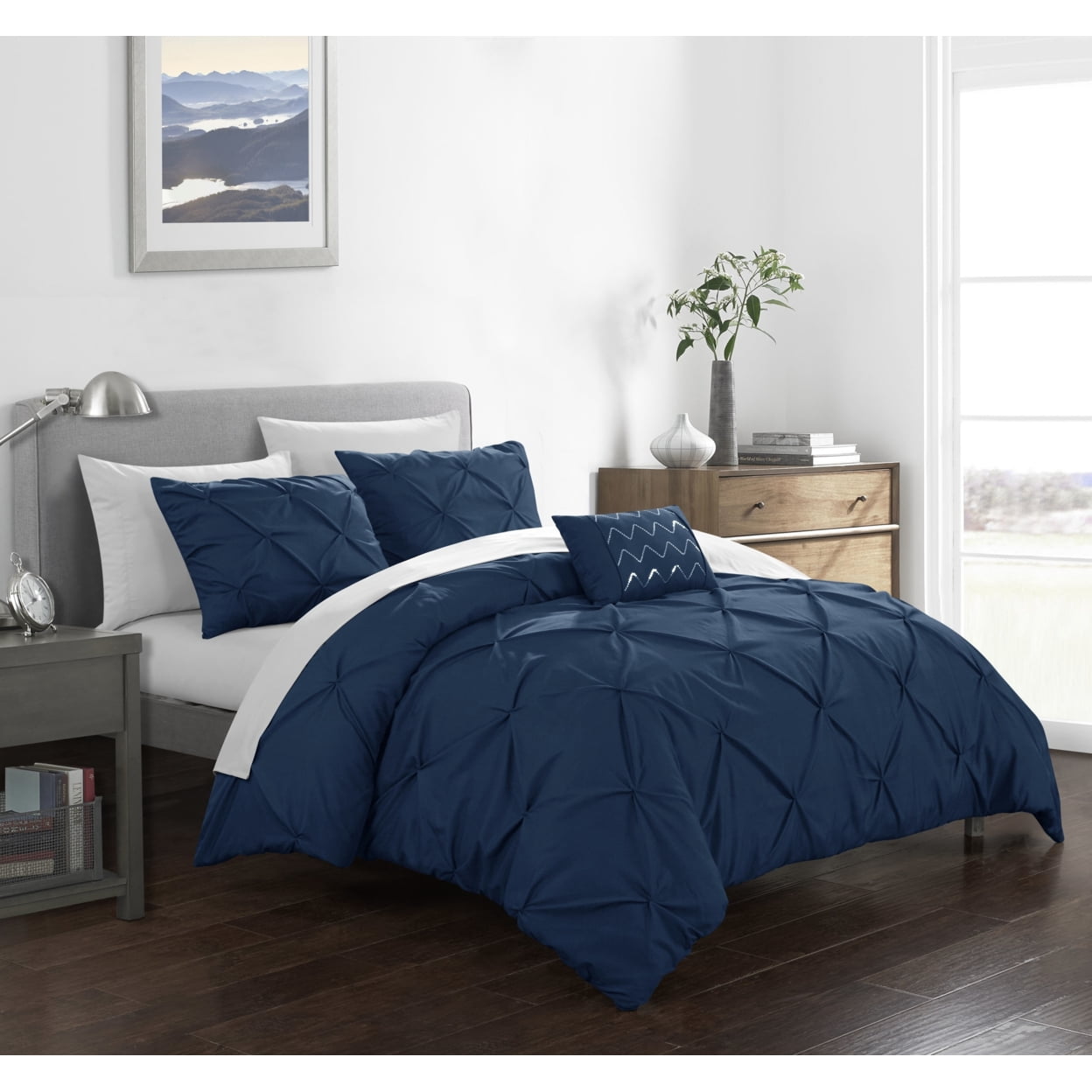 3 or 4 Piece Whitley Pinch Pleated ruffled and pleated complete Duvet Cover Set Shams and Decorative Pillows included