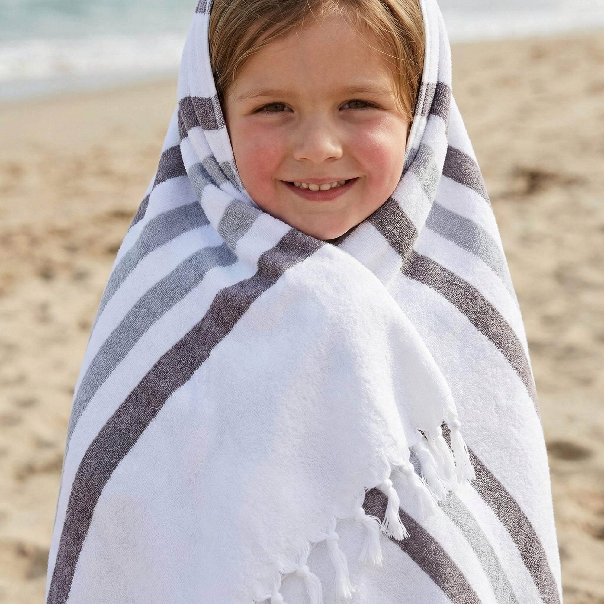 Unique Bargains 2 Pack Turkish Striped Beach Towel with Tassel Trim Blue/Green 71" x 40"