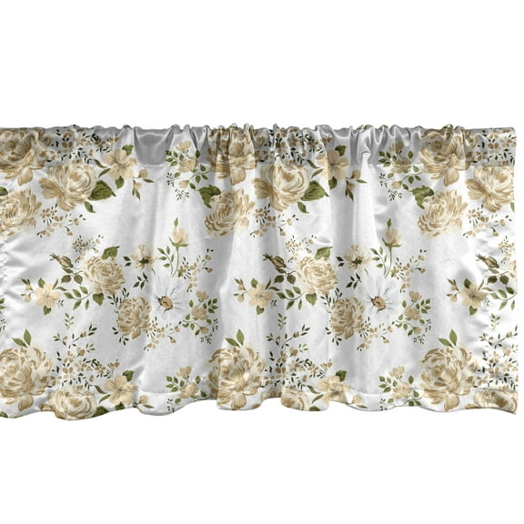 Ambesonne Flowers Window Valance, Floral Roses Vector, 54" X 18", White and Beige