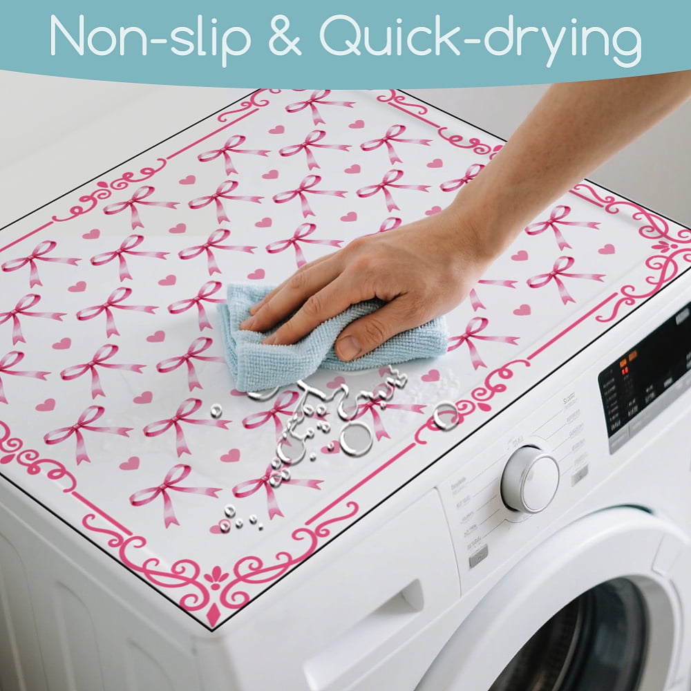 Love Washer Dryer Dust Cover 23.6×19.69inch Pink Washing Machine Top Protector Pads Non Slip Washing Machine Top Covers