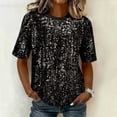 thumbnail image 3 of Stamzod Women's Sparkly Sequin Top Round Neck Short Sleeve Party Shirts Dressy Casual Tee Blouses Fashion Clothing Black E S, 3 of 8