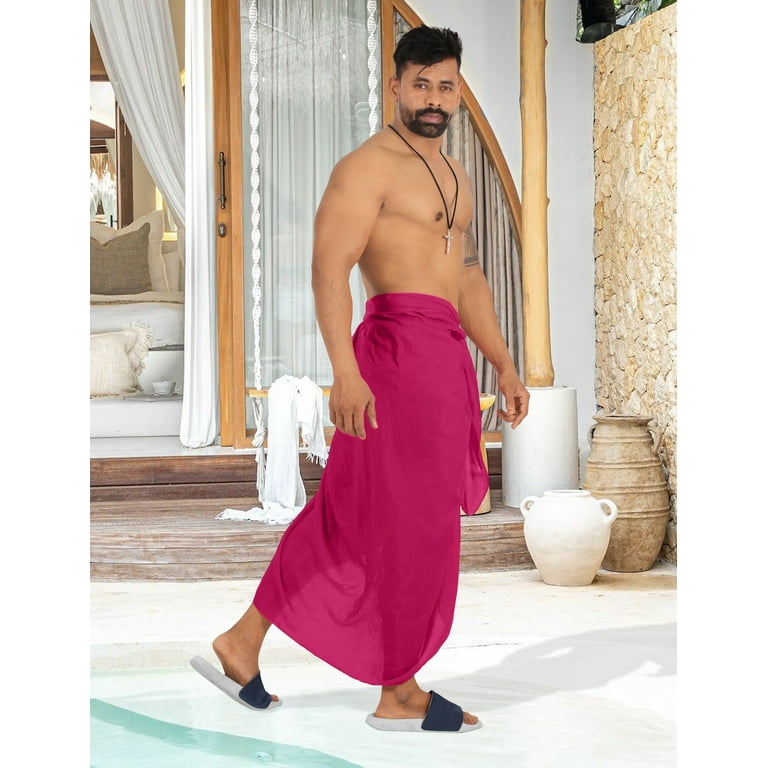 HAPPY BAY Men's Pareo Standard Swimsuits Sarong Full Beach Wrap One Size  Magenta-V29