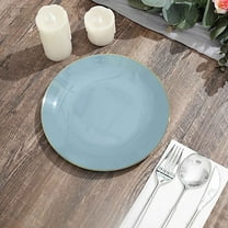 BalsaCircle 10 Round 8" Dusty Blue Glossy Disposable Salad Dinner Plastic Plates Gold Trim Party Events Decorations