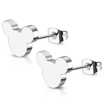 Stainless Steel Mouse Silhouette Button Stud Post Earrings