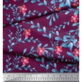 thumbnail image 2 of Soimoi Tissu Georgette Moss Rouge Feuilles, Hibou & Rose Imprimé Floral au Mètre 42 Pouces de Large, 2 of 3