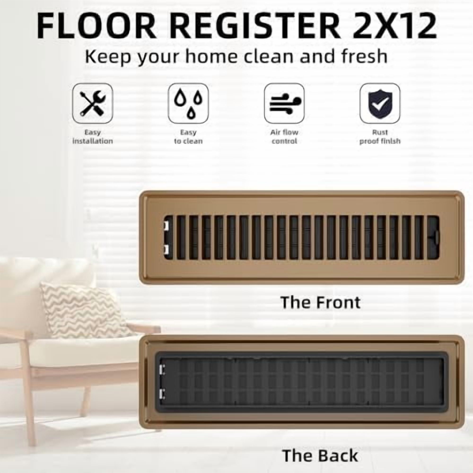 Floor Register 2x12, 6 Pack Floor Vent Covers for Home Floor Heavy Duty Steel Walkable Floor Vents Air Vent Covers 14x6 for Sidewall and Floor