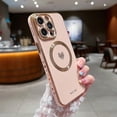 thumbnail image 3 of iPhone 14 Pro Max Magnetic Case, Compatible with MagSafe, Luxury Plating Cute Love Heart Bling Phone Case for Women Girls, Soft TPU Full Camera Shockproof Protective Case (Pink), 3 of 9