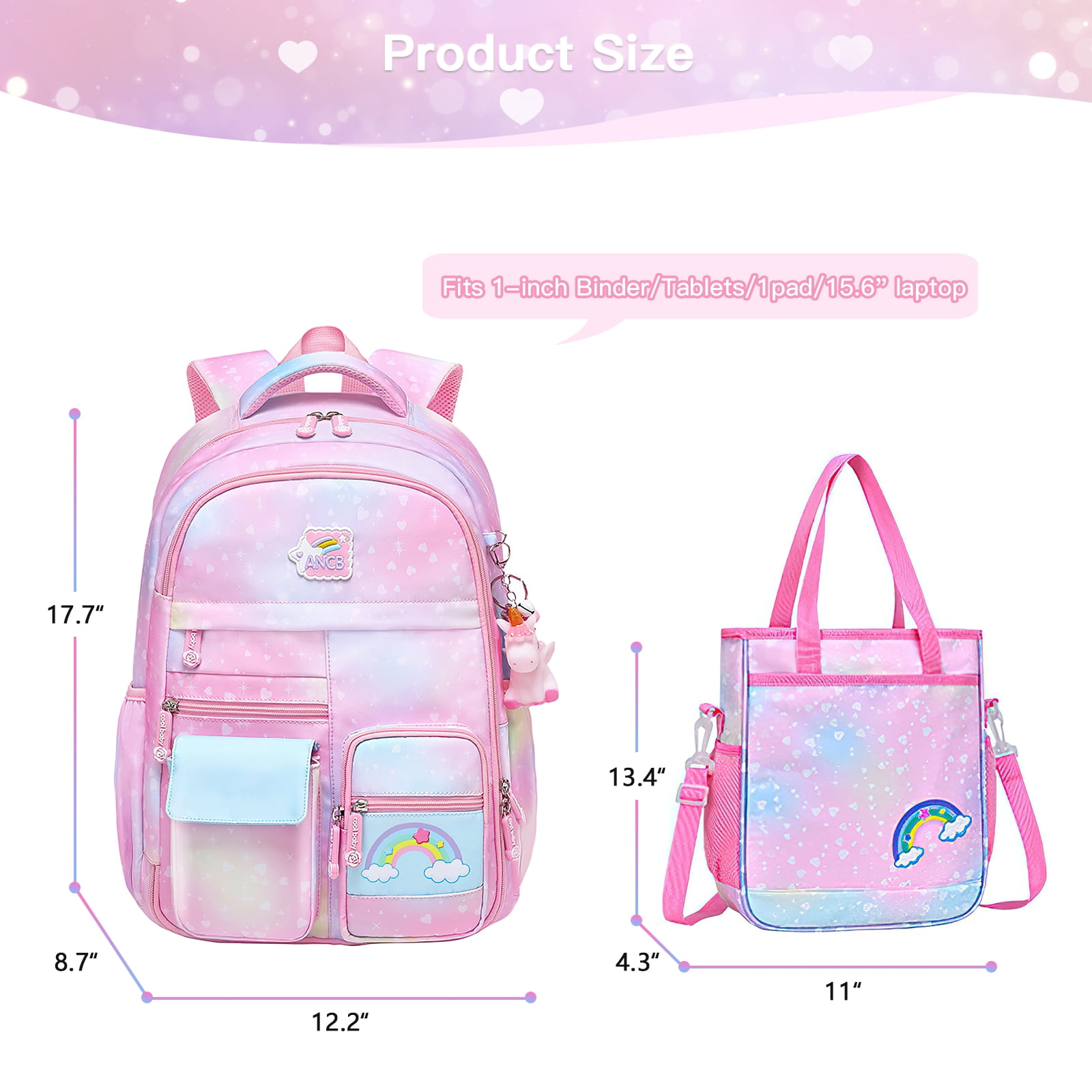Kadyn Girls Backpack, Waterproof Princess School Backpacks for Teen Girl Kid Students, Cute Book Bag with Compartments and Lunch Bag, Pink Kadyn Girls Backpack, Waterproof Princess School Backpacks for Teen Girl Kid Students, Cute Book Bag with Compartments and Lunch Bag, Pink