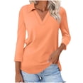 thumbnail image 1 of Blouses pour Femmes, T-shirt Uni Col en V Col Rabattu Manches 3/4, 1 of 4