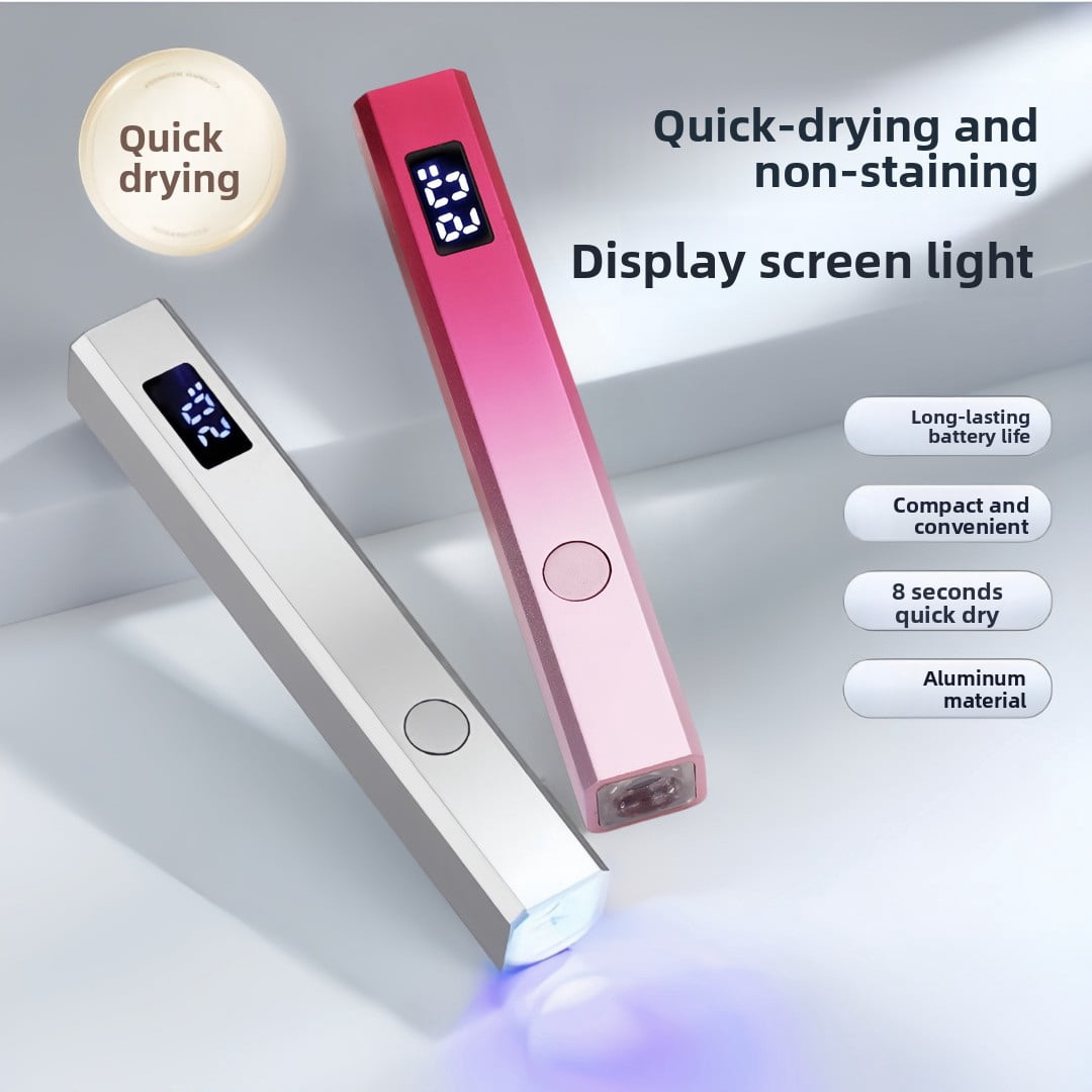 Portable handheld single-line nail polish lamp, 8-second quick-curing ultraviolet LED lamp, rechargeable metal mini nail drying device, wireless travel nail care tool, suitable for home use (for nail