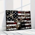 thumbnail image 2 of 2D Flat, 1pc Rustic American Flag & Deer Hunting Art Poster - Thick Wood Framed Waterproof Canvas Wall Decor, Patriotic Wildlife Stag (Male Deer) with Antlers - Farmhouse, for Cave, 2 of 7