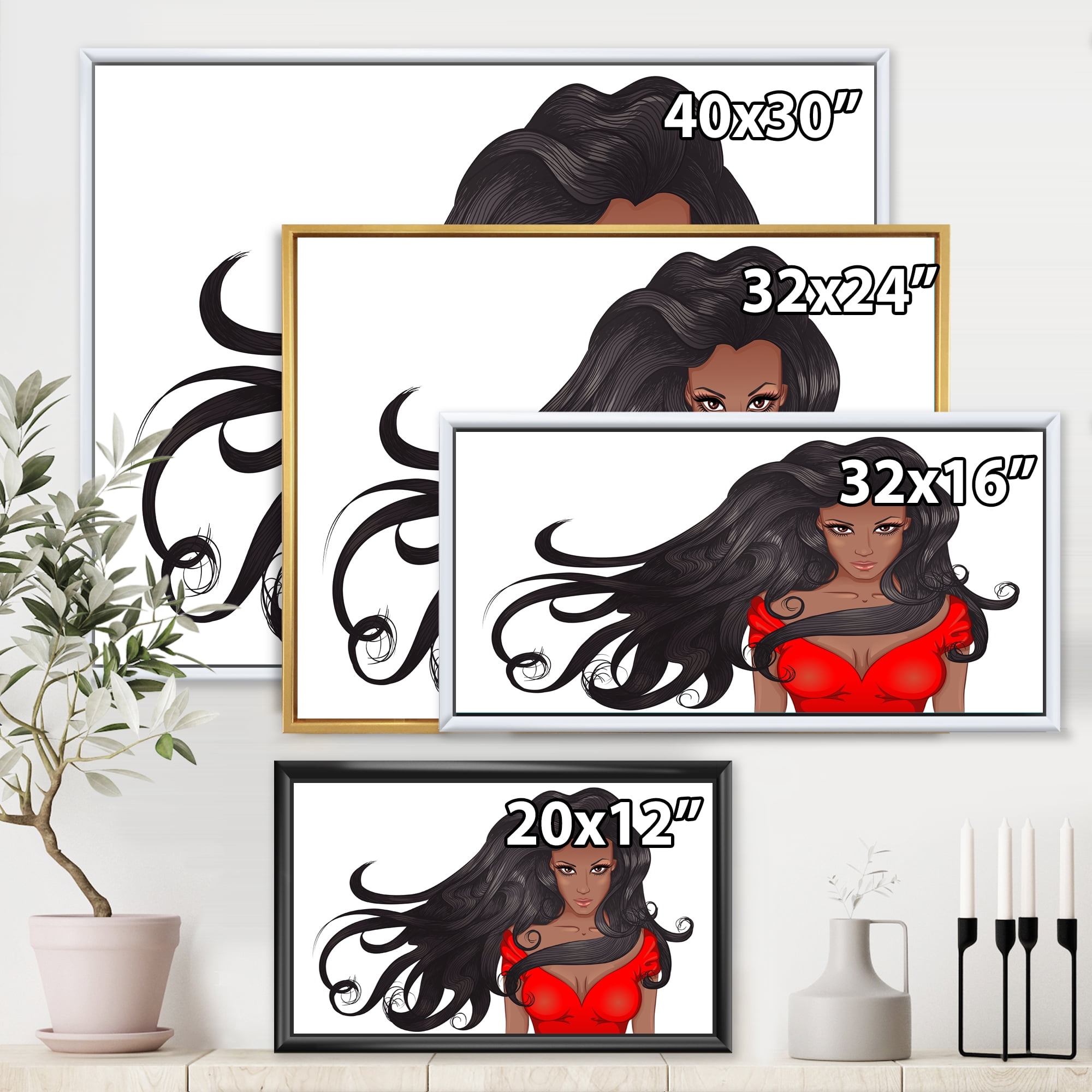 Designart 'Portrait of African American Female XIV' Modern Framed Canvas Wall Art Print