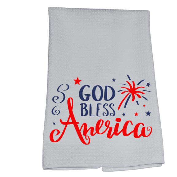 Patriotic Kitchen Towel, Red White & Blue Stars, 16x24 - God Bless America