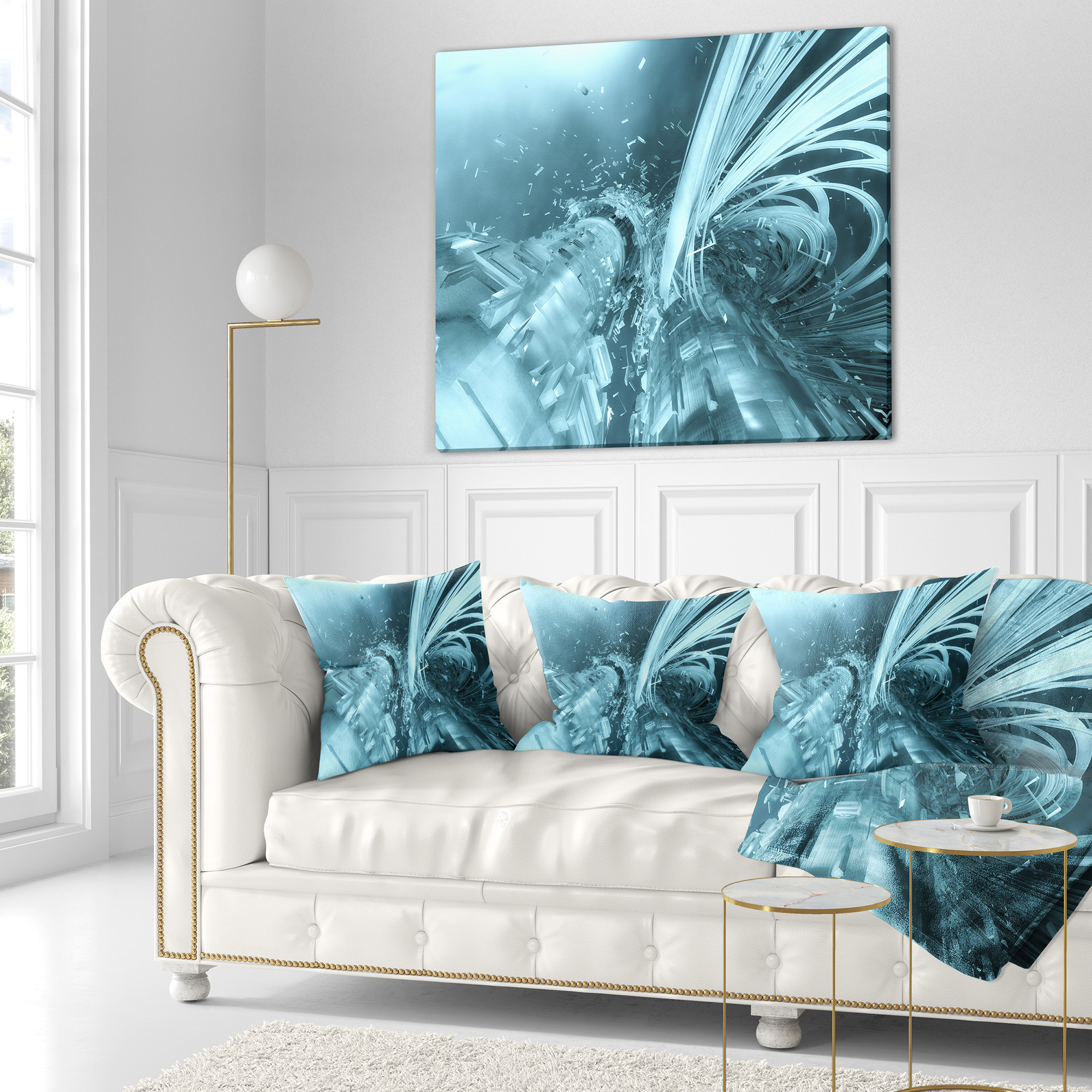 Designart Fractal 3D Light Blue Collision - Contemporary Throw Pillow - 18x18
