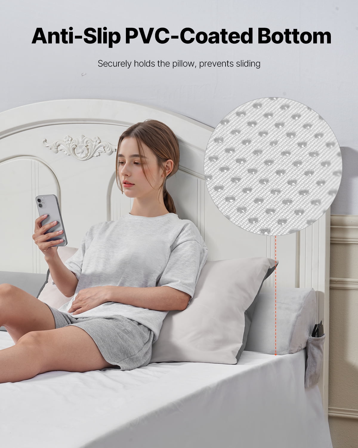 VEVOR Bed Wedge Pillow for Headboard, King Size,76"x10"x6" Bed Gap Filler, Fill 0-7" Gap Between Headboard and Mattress,Soft Plush Mattress Wedge Headboard Pillow with Side Pocket,for Backrest Gray