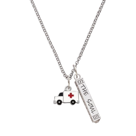 Delight Jewelry Silvertone Ambulance with Cross Silvertone Hope Anchors the Soul Bar Charm Necklace, 23"