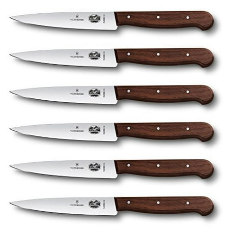 Victorinox 4-3/4-Inch Straight-Edge Pointed-Tip Steak Knife, Set of 6, Rosewood Handles