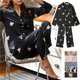 thumbnail image 3 of Conjunto de pijama de satén con cuello en V para mujer, Top de manga larga, pantalones, traje de Casa de seda, ropa de dormir con estampado de temperamento elegante, primavera y otoño, 3 of 4