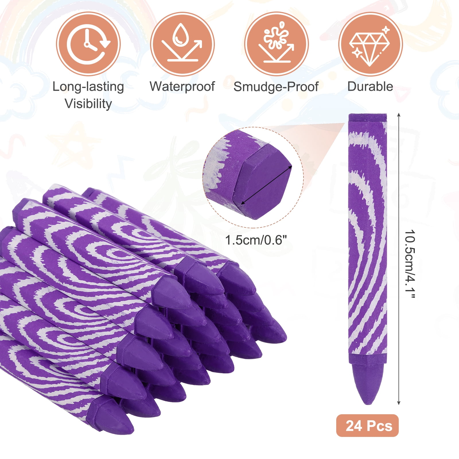 24Pcs Lumber Marking Crayons, 4.1" x 0.6" Hex Wax Tire Marker Pen Drawing Crayons for Wood Metal(Purple)