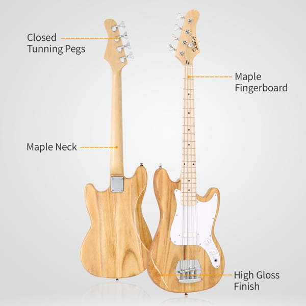 4 String 30in Short Scale Thin Body GB Bass Guitar with Bag Strap Connector Wrench Tool Burlywood