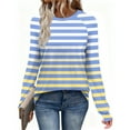 thumbnail image 5 of Maean Women Long Sleeve Striped Shirts Basic Crewneck Pullover Casual Tee Fall Outfits Color Block Fashion Tops, 5 of 7