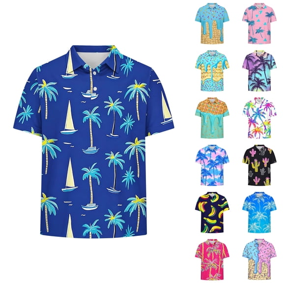 SROBPTY Teen Boys Summer Short Sleeve Tops Print Breathable Collared with Button Tee Shirts for Everyday Wear 5-15 Years