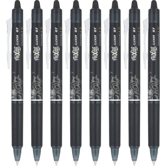 Pilot, FriXion Clicker Erasable Gel Pens, Fine Point 0.7 mm, Pack of 8, Black