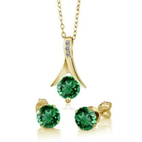 Gem Stone King 18K Yellow Gold Plated Silver Simulated Emerald and White Diamond Pendant and Earrings Jewelry Set for Women (2.36 Cttw, with 18 inch Chain)