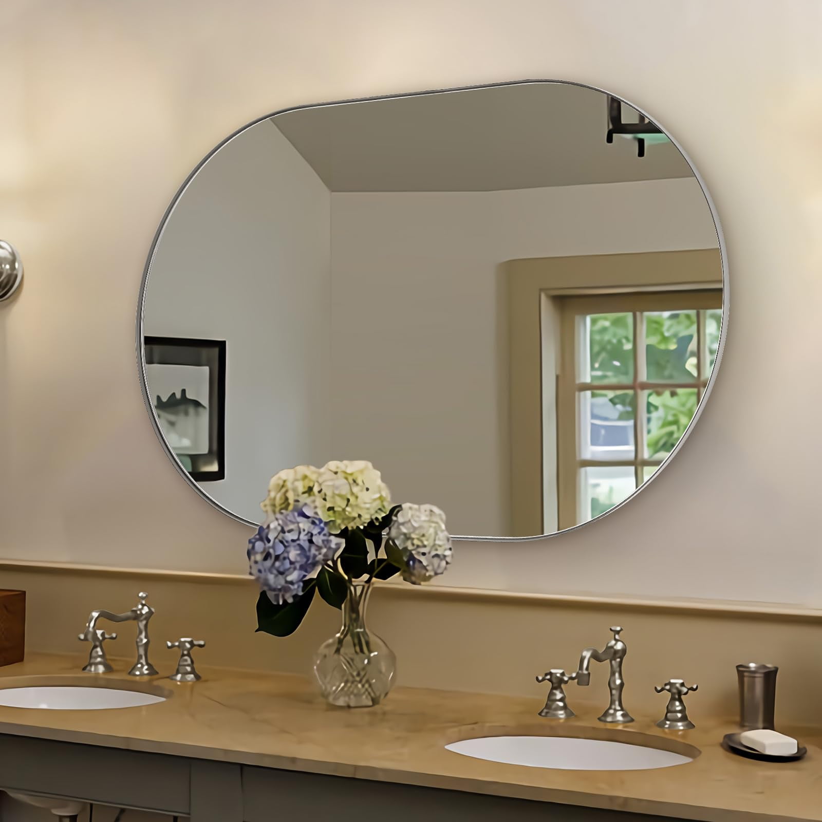 ANDY STAR 30x48" Brushed Nickel Oval Bathroom Mirror, Oval Nickel