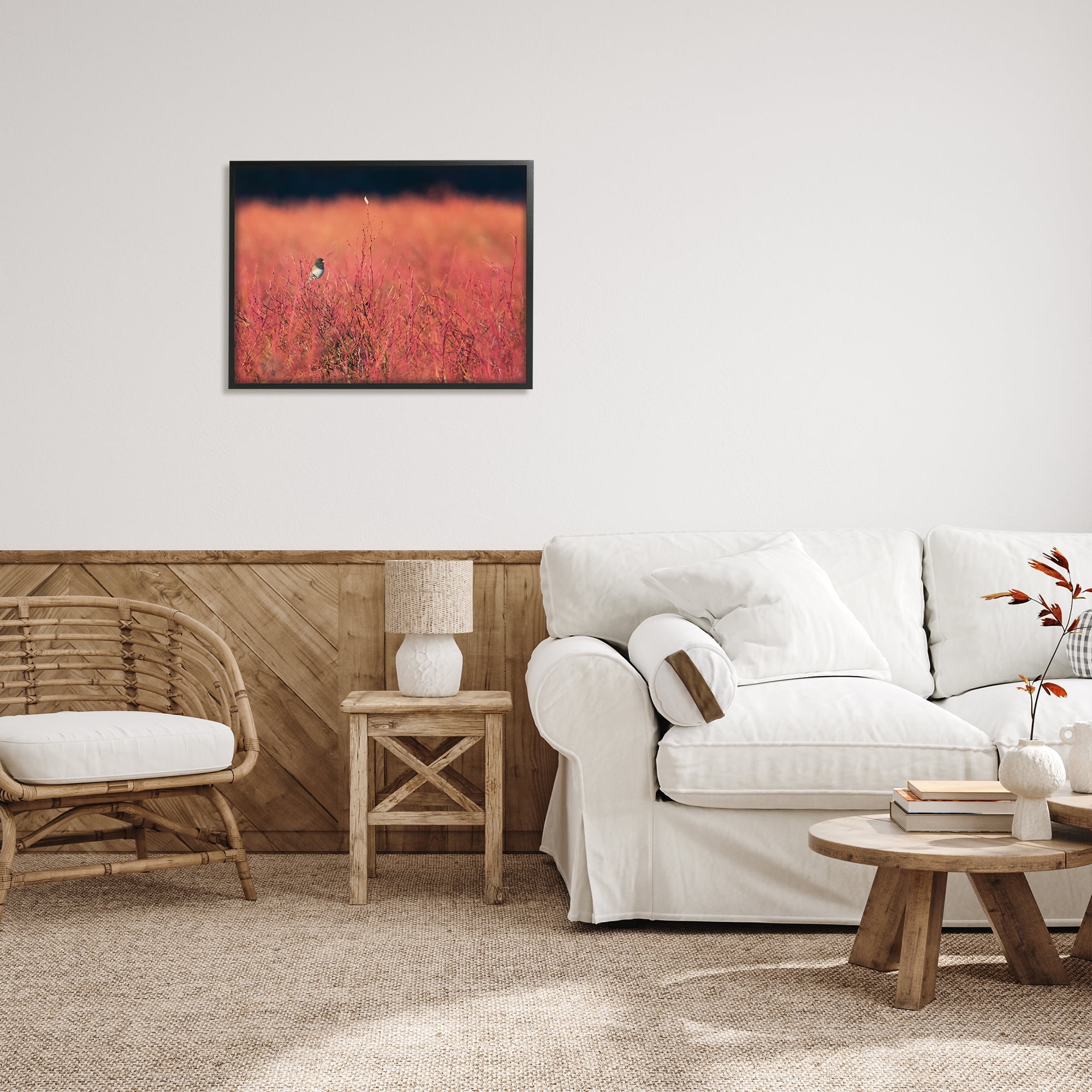 Stupell Industries Bird in Red Field Nature Photography Black Framed Art Print Wall Art, 30 x 24