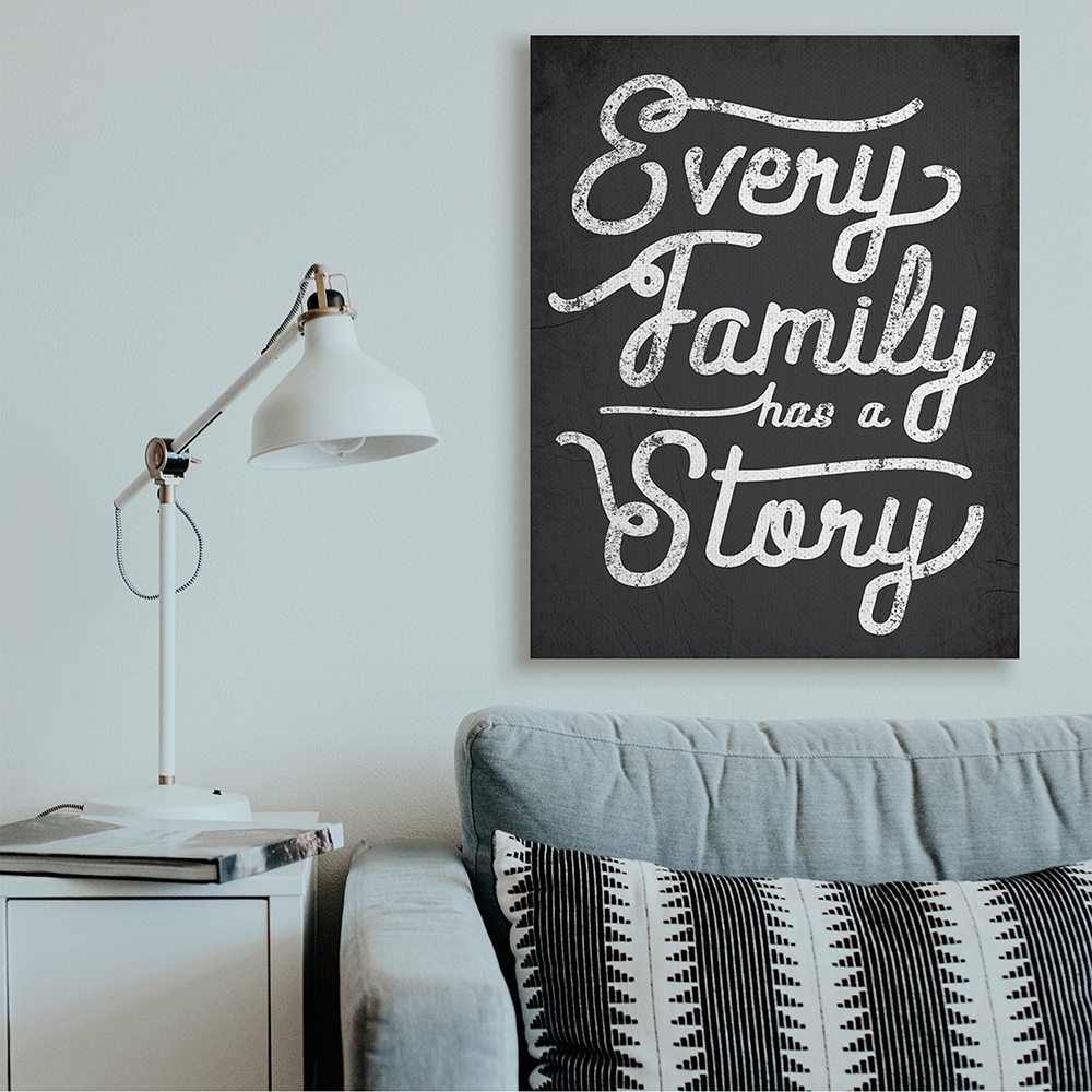 Stupell Industries Every Family Has a Story Quote Rustic Black White Canvas Wall Art by Daphne Polselli