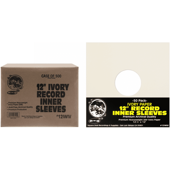 (500) Ivory Paper Super Heavyweight 12" Record Inner Sleeves with Center Hole - 12IWIV