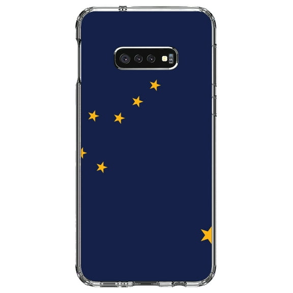 DistinctInk Clear Shockproof Hybrid Case for Samsung Galaxy S10e (5.8" Screen) - TPU Bumper, Acrylic Back, Tempered Glass Screen Protector - Alaska State Flag - US State Flag